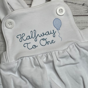 Embroidered Halfway to one sunsuit,Birthday bubble,baby boy 6th month birthday outfit,6M birthday outfit,baby outfit,Half birthday sunsuit