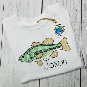 Embroidered Bass Shirt,Custom Largemouth Bass bubble,Personalized Fishing romper,Lake Fish bodysuit,Toddler outfit,boy Fishing Outfit