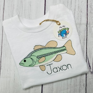 Embroidered Bass shirt,Custom Largemouth bass bubble,Personalized fishing romper,Lake fish bodysuit,Toddler outfit,boy fishing outfit
