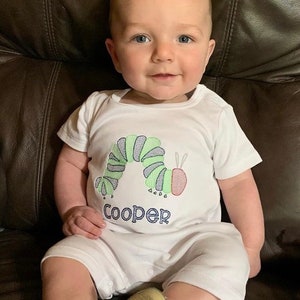 Embroidered Caterpillar shirt,Custom caterpillar romper,Personalized Bug bubble,Very hungry bodysuit,boy outfit,toddler,Bug themed shirt image 1