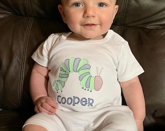 Embroidered Caterpillar shirt,Custom caterpillar romper,Personalized Bug bubble,Very hungry bodysuit,boy outfit,toddler,Bug themed shirt