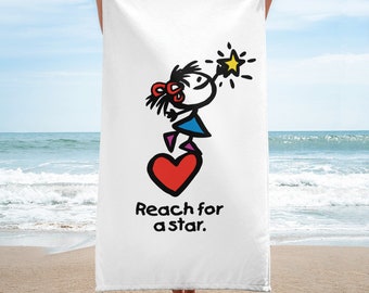 Reach for a Star! Heart Beach Towel, Fun Beach Towels, Summer Camp Gift, Gifts for Girls, Beach Towels for Girls, Girl Power