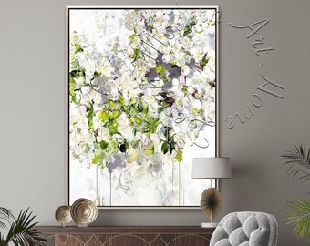 Framed Floral Abstract Painting: Large Modern Canvas Wall Art