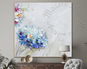 Framed Floral Abstract Painting: Large Modern Canvas Wall Art