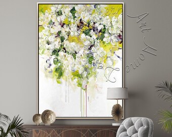 Large Floral Abstract Painting: Modern Framed Canvas Wall Art