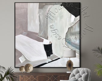 Framed Abstract Painting on Canvas Original Large Modern Wall Art Gray Beige Minimalist Abstract Painting Oversize Canvas Contemporary Decor