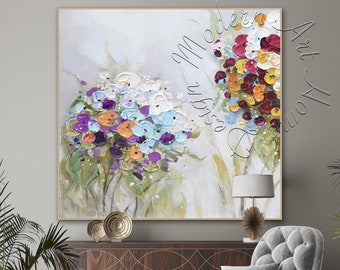 Framed Floral Abstract Painting: Large Modern Canvas Wall Art