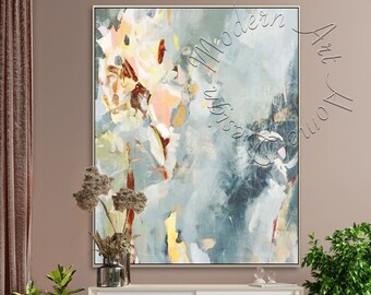 Framed Floral Abstract Painting: Large Modern Canvas Wall Art