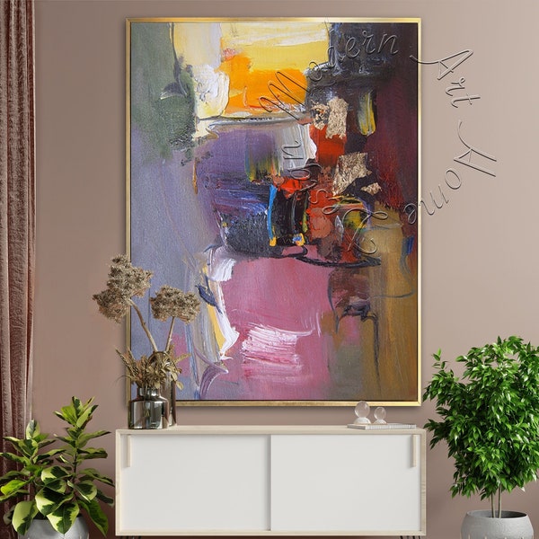 Framed Abstract Canvas Painting, Large Original Modern Wall Art, Oversize Canvas, Colorful Contemporary Decor Abstract Canvas Wall Art