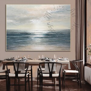 Large Seascape Abstract Canvas Painting Framed Original Modern Wall Art Abstract Oversize Canvas Contemporary Decor Abstract Painting imagem 2