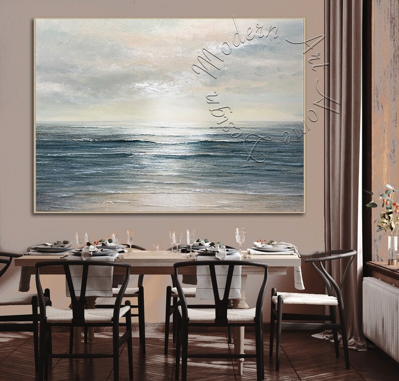 Large Seascape Abstract Canvas Painting Framed Original Modern Wall Art Abstract Oversize Canvas Contemporary Decor Abstract Painting imagem 2