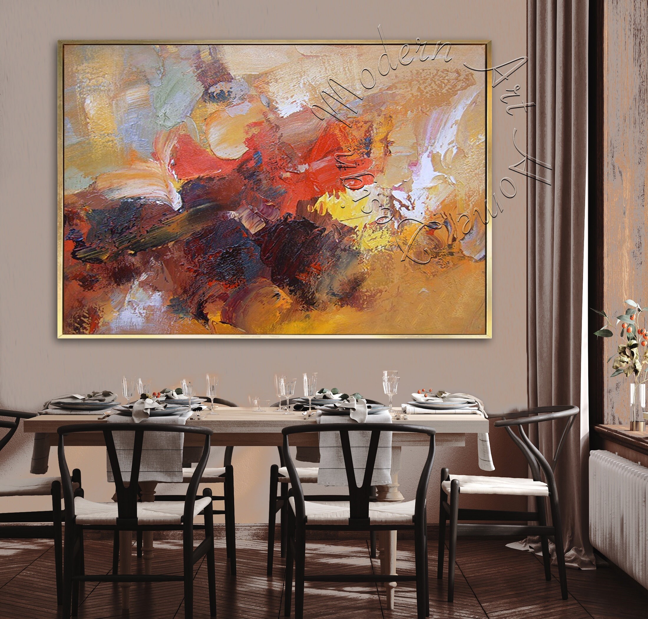 Framed Abstract Canvas Painting, Large Original Modern Wall Art ...