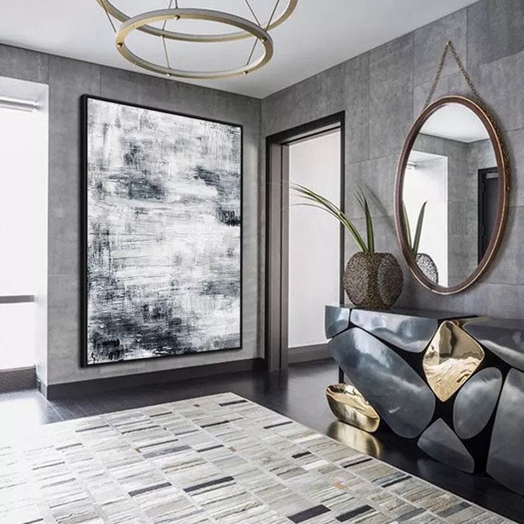 Large Black and White Abstract Painting: Textured Modern Wall Art - Etsy