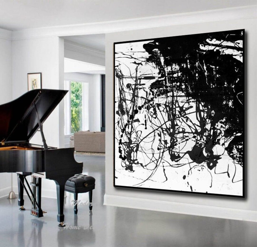 Large Black and White Abstract Painting: Modern Handmade Canvas Art - Etsy