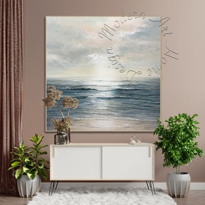 Large Seascape Abstract Canvas Painting Framed Original Modern Wall Art Abstract Oversize Canvas Contemporary Decor Abstract Painting imagem 3