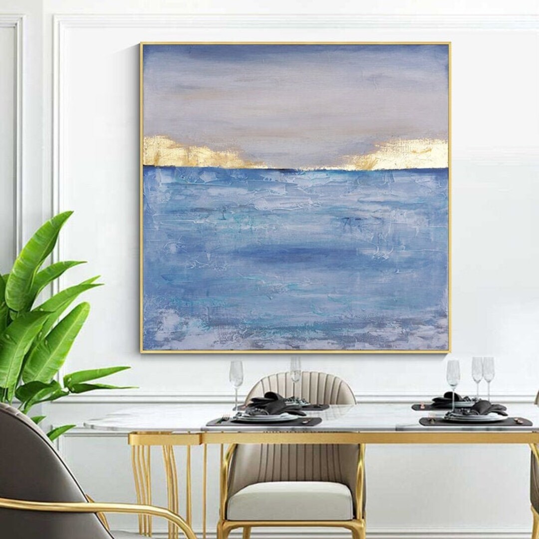 Large Abstract Painting, Original Gold Leaf Seascape Modern Wall Art ...