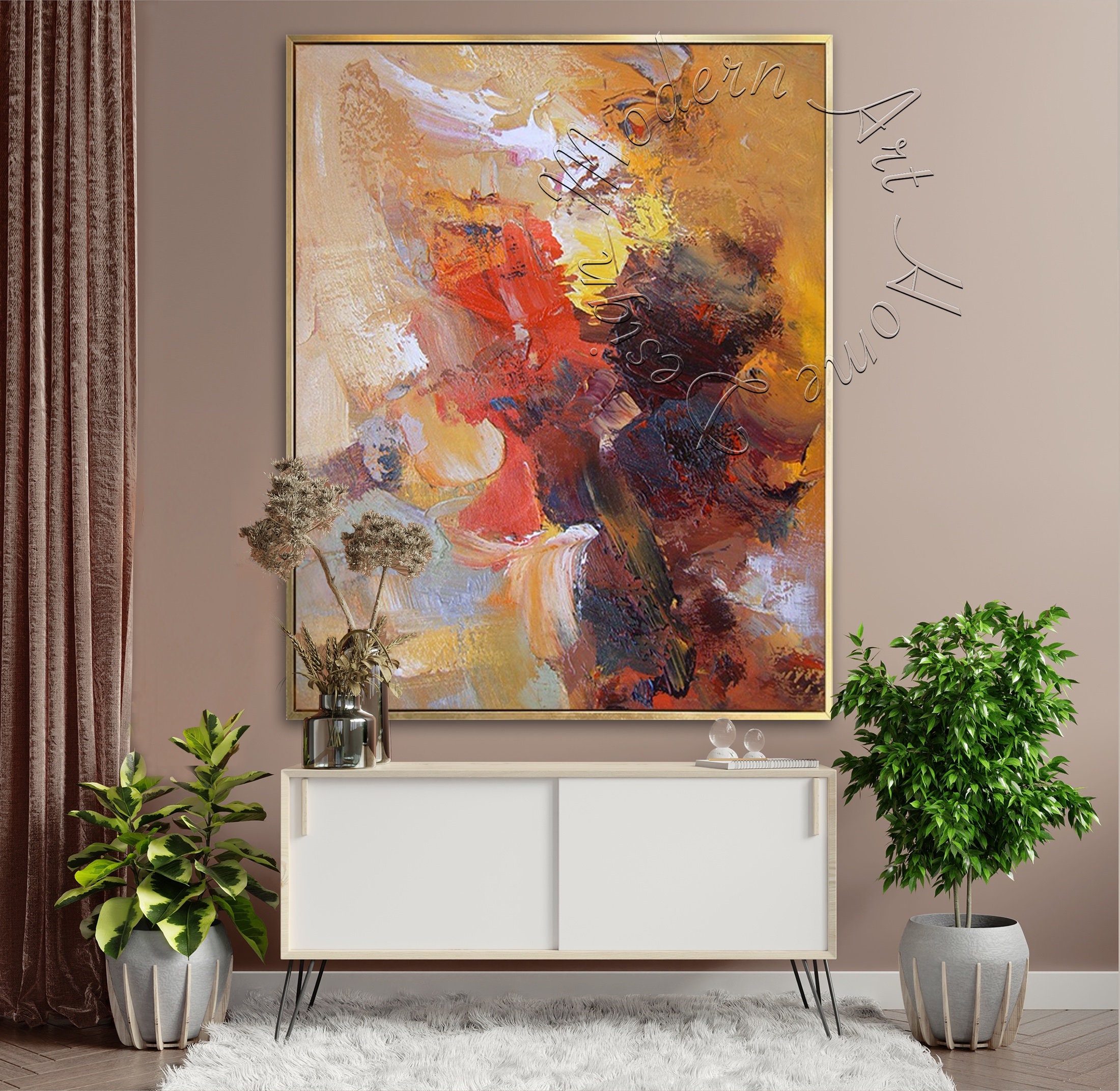 Framed Abstract Canvas Painting, Large Original Modern Wall Art ...