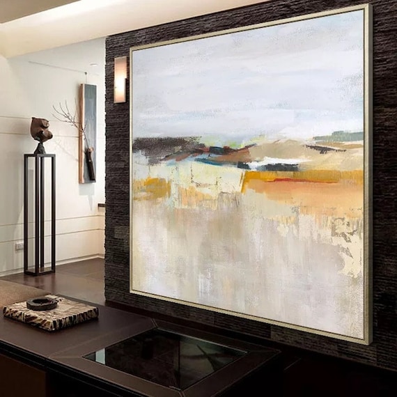 Large Abstract Canvas Painting Framed Oversize Wall Art Etsy