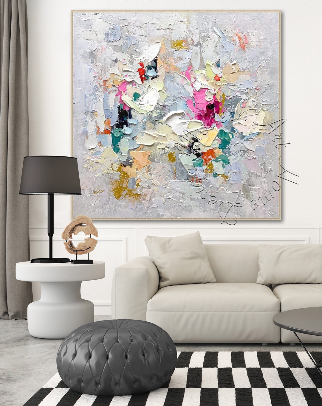 Picture of Large Abstract Painting Original Framed Colorful Modern Textured ...