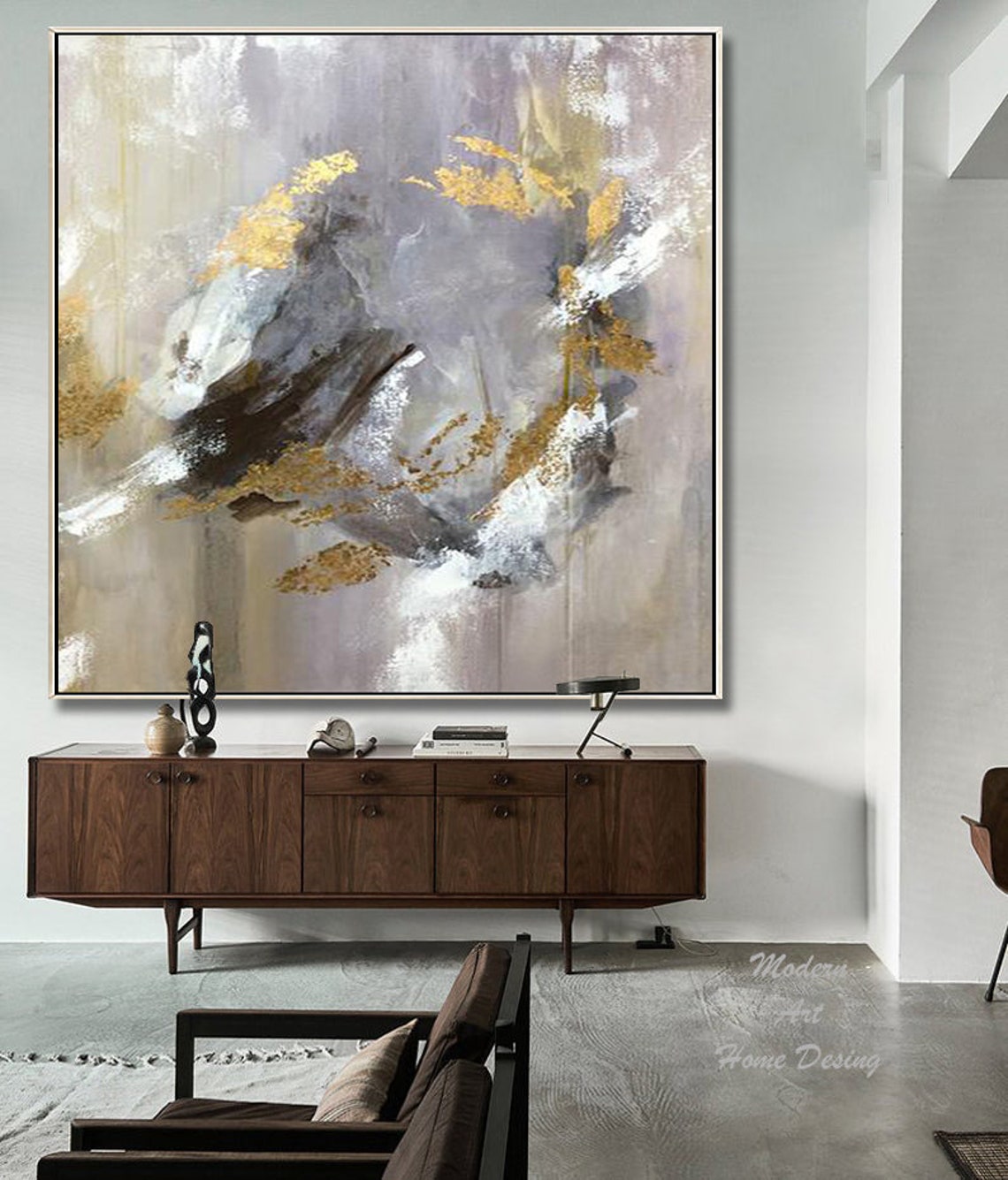 Framed Gold Leaf Abstract Canvas Painting: Modern Wall Art Decor - Etsy
