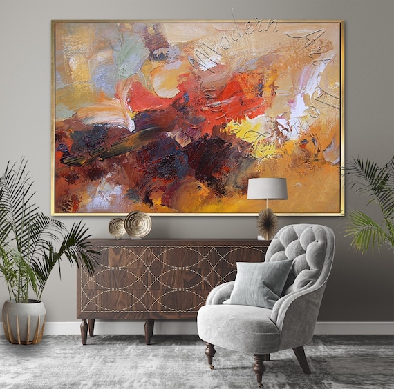 Framed Abstract Canvas Painting Large Original Modern Wall Etsy