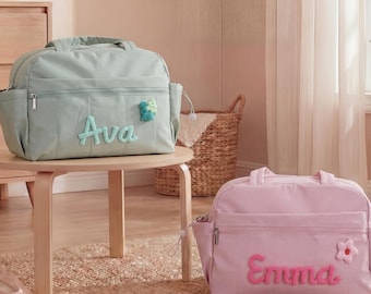Custom Chenille Letter Duffle Bag, Kids Gymnastics Dance Bag, Dual Handle Side Pockets