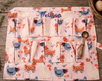 Personalized Egg Gathering Apron | Embroidered Name Tag Half Apron | Easter Egg Hunt Gear | Personalized Gift for Chicken Lover & Kids
