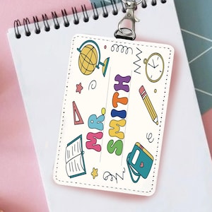 Personalized Leather ID Badge Holder, Custom Vertical Lanyard Accessory, Cute Teacher Gifts, Back To School Supplies, Educator Card Holder