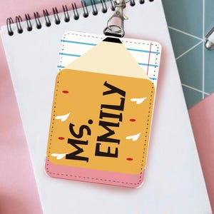 Custom Leather ID Badge Holder for Teachers, Personalized Teacher Lanyard, Cute School Accessories, Back To School Gift, Leather Card Holder