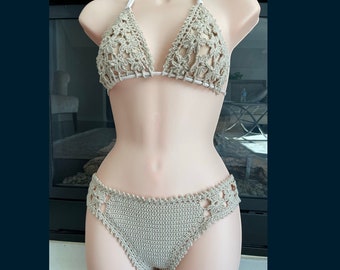 BEIGE Crochet Bikini Crop Top 100/% Cotton with additional colours in store.
