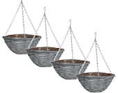4 x 10 quot Natural Grey Wash Wicker Hanging Basket Lined Rattan Willow Planter