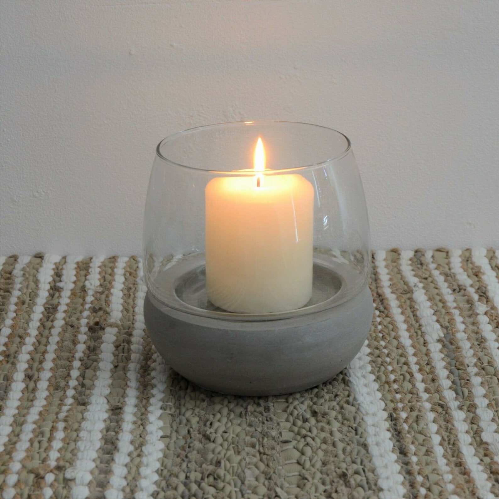 19cm Hurricane Scandi Cement Base Glass Concrete Candle Etsy