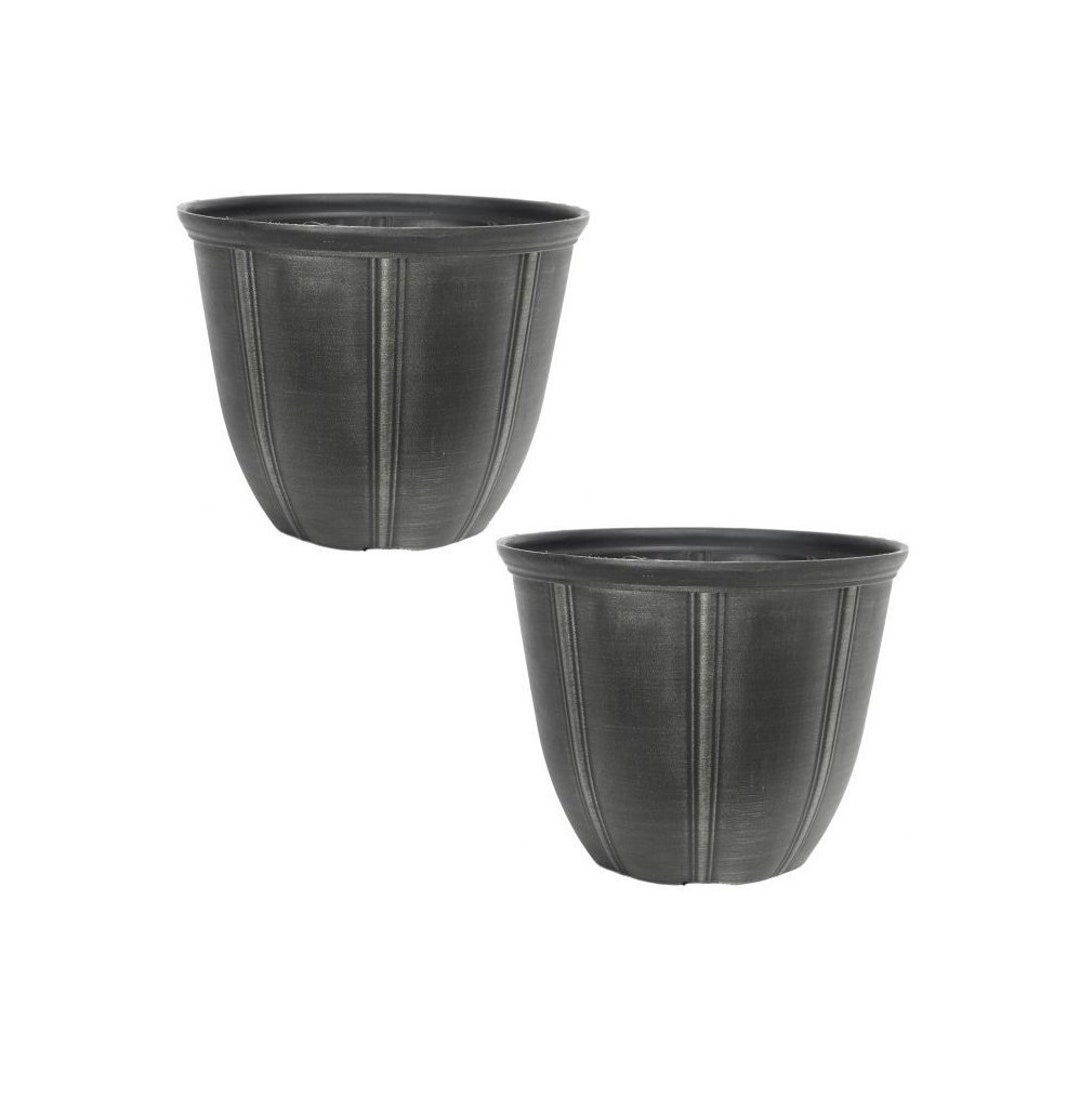 Metallic Grey Plastic Plant Pot 30cm Black11l Round Garden Etsy Australia