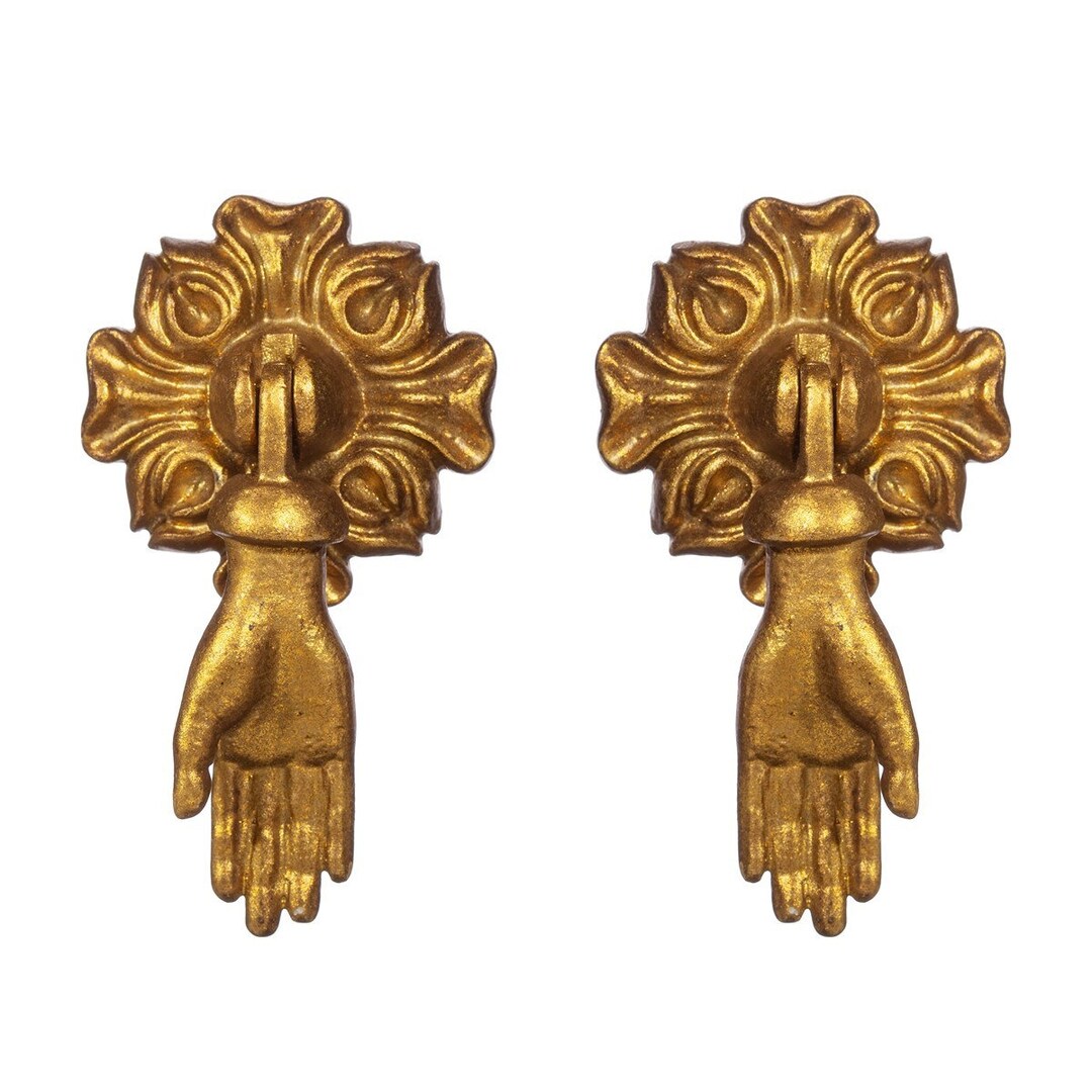 Set of 2 Gold Hands Vintage Gold Door Knobs Cupboard Etsy