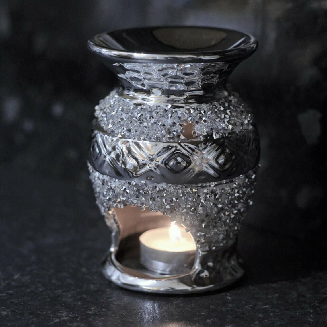 Silver Diamante Wax Melt Oil Burner Tea Light Candle Holder Etsy