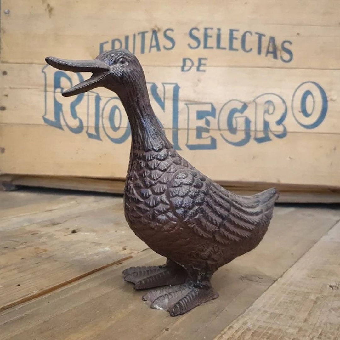 Cast Iron Happy Duck Garden Ornament Rustic Standing Lawn Etsy UK