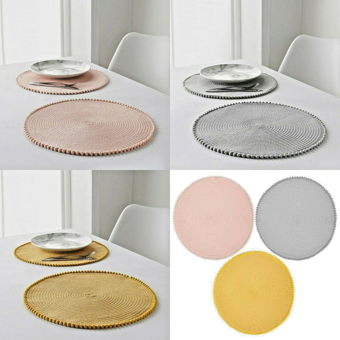 Set Of 4/6/8 Table Place Mats Blush Pink Grey Ochre Yellow Etsy