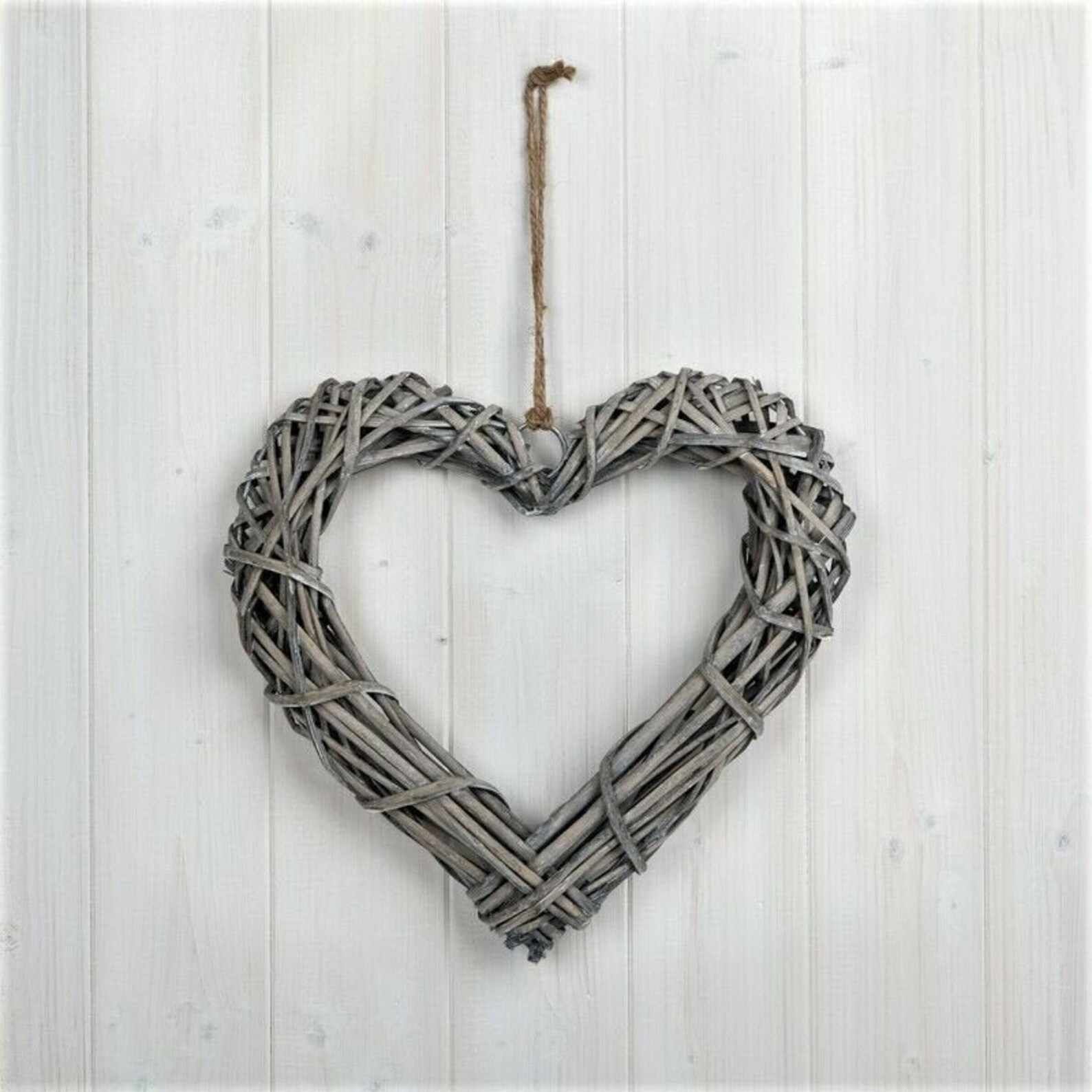 Large 30cm Grey Wash Willow Wicker Hanging Heart Shabby Chic Etsy