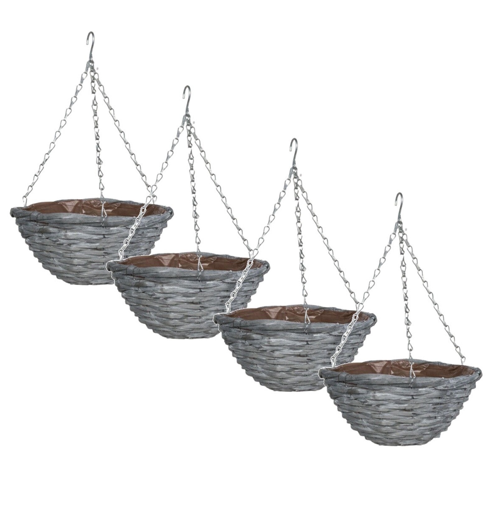 4 x 10 Natural Grey Wash Wicker Hanging Basket Lined Etsy