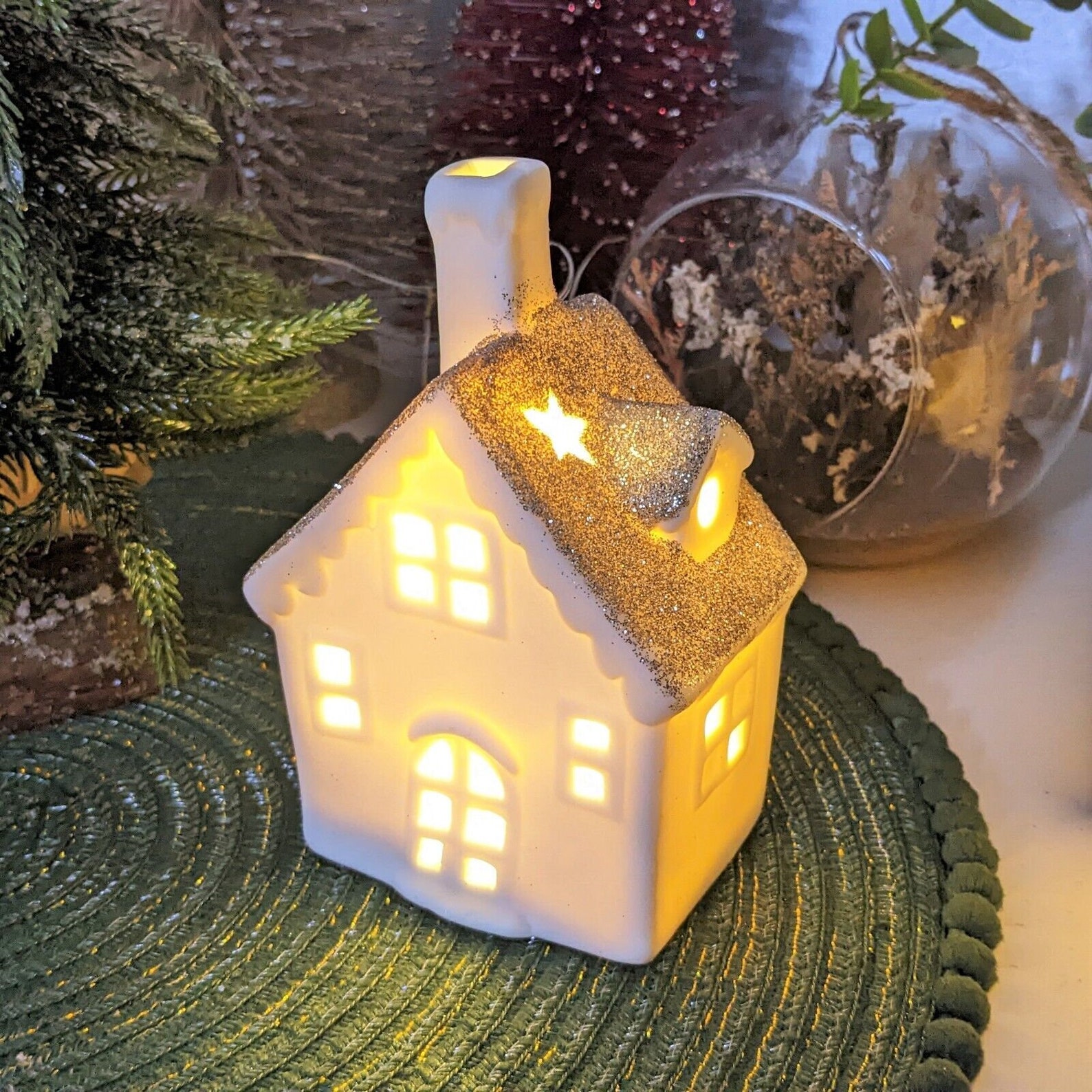 Cream Ceramic Warm LED Light up Houses Huts Christmas Etsy