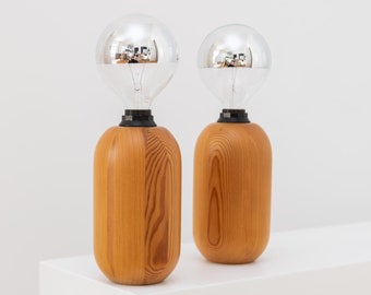 2 XXL Domus table lamps made of wood with lampshade - Mid Century - 1960s