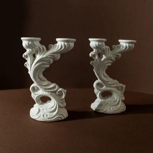 2 Vintage Candlesticks fine Ceramic - white, classic shape, biscuit porcelain - Italy 1930s - Elegant decoration, retro gift idea