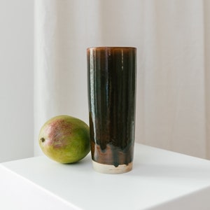 Vintage vase Studio ceramic - Werner Baumberger - partially glazed flower vase - natural mid-century design - 1970s