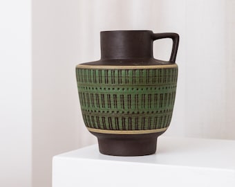 Vintage Henkelvase von Marzi & Remy - Keramik Relief Vase in grün - Mid Century Germany 1960s
