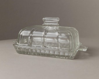 Vintage glass butter dish - clear with timeless design, Art Deco - Italy 1940s - antique glassware, table decoration, elegant gift idea