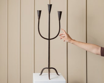 XXL Brutalist metal candle holder - classic shape for 3 candles - handmade - Italy 1960s