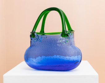 Murano Glas Handtasche - blaue Vase Tischdekoration - Mid Century Vintage Design - Italien 1970s