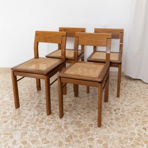Set of 4 Wooden Chairs - Vintage Dining Chair Viennese Braid - Design Backrest - Made in Italy 1960s