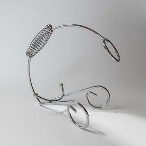 Vintage Bottle Holder - Chrome Metal with Spiral Handle - Wine Accessory Space Age Design Italy 1980s - Gift Idea Elegant Table Decoration