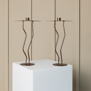 2 of 4 metal candlesticks - zigzag shape 90s look - postmodern memphis style - Italy 1990s